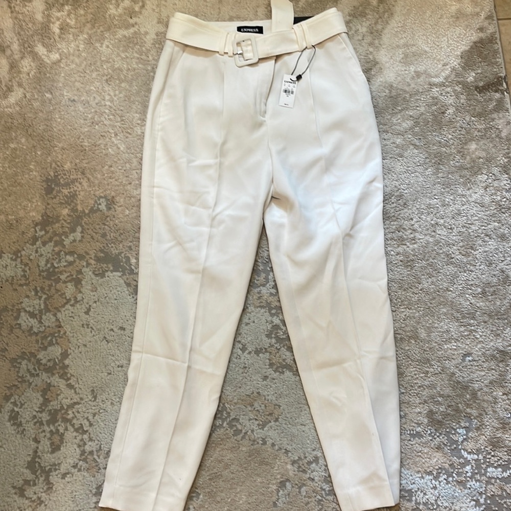 High rise cream express pants